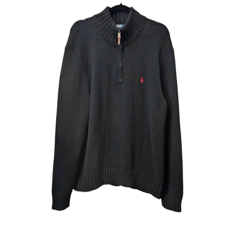 Polo Ralph Lauren Knit Mockneck Quarter Zip Cotton Black Sweater